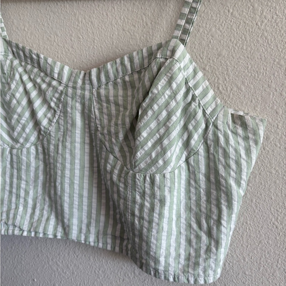 Anthropologie Bustier Cropped Tank Top Women’s Small Stripes White/Green Cotton - Picture 6 of 9